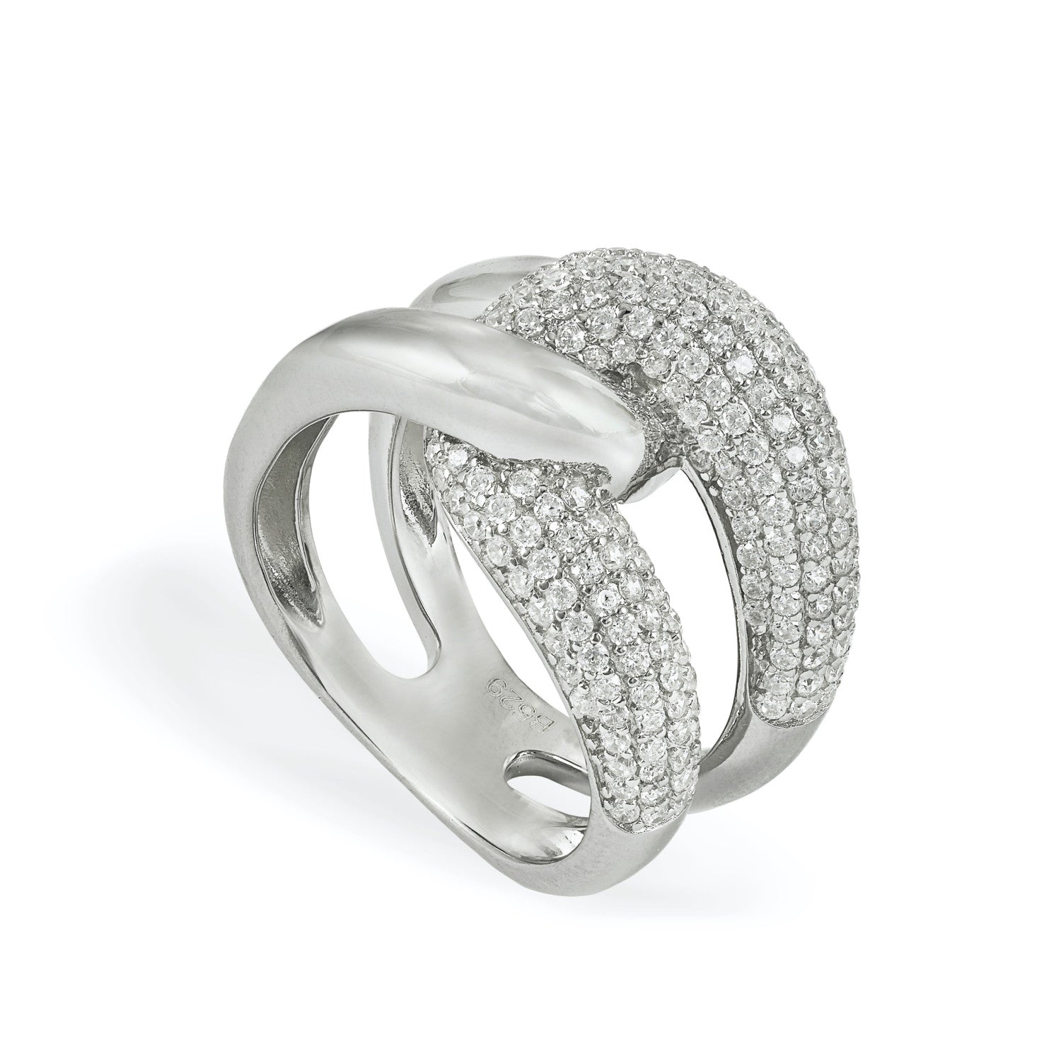 Large knotted design rings with cubic zirconia