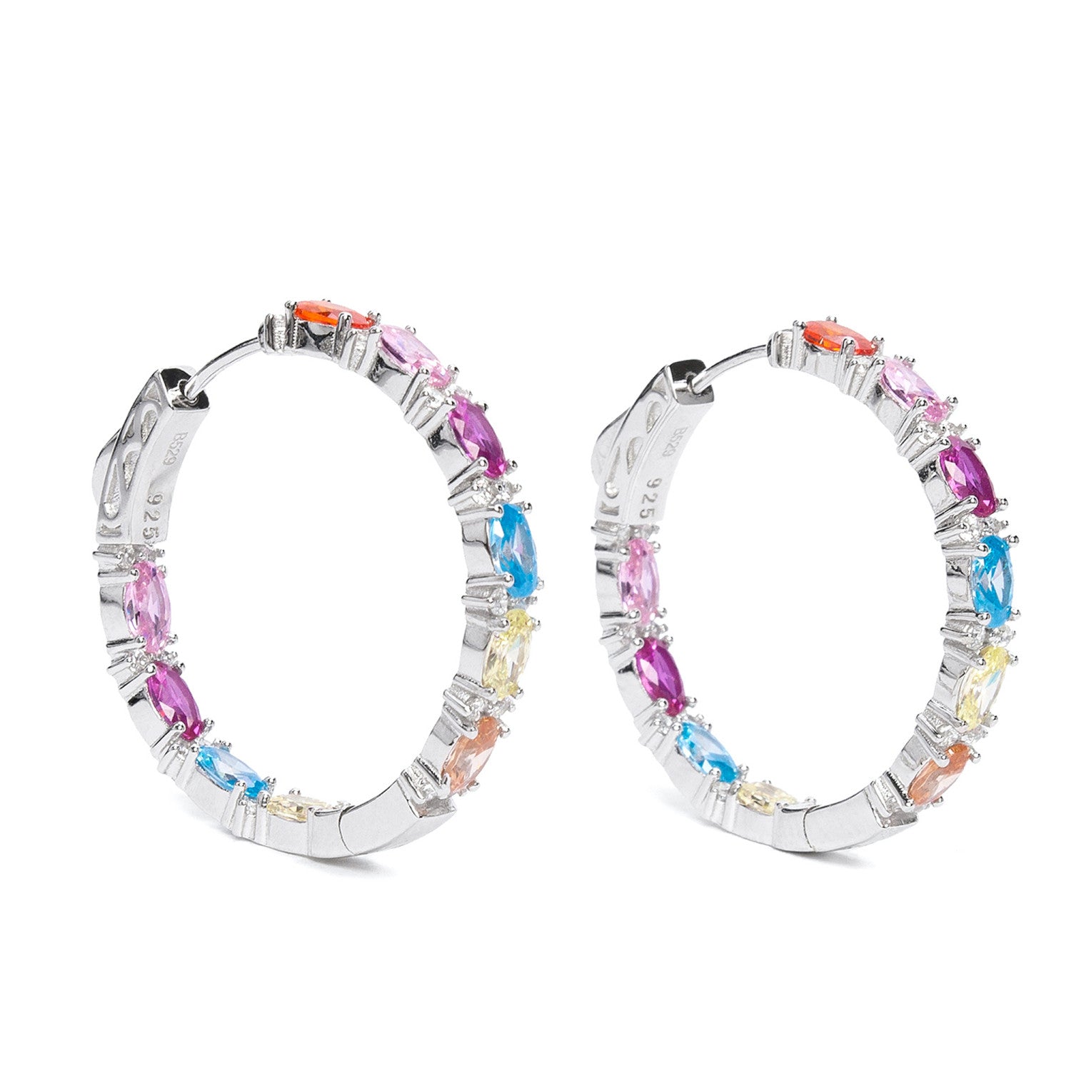 Pendientes aros con piedras en tonos vivos tamaño mediano