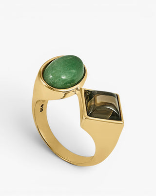 Rings with double quartz design stones, gold plated