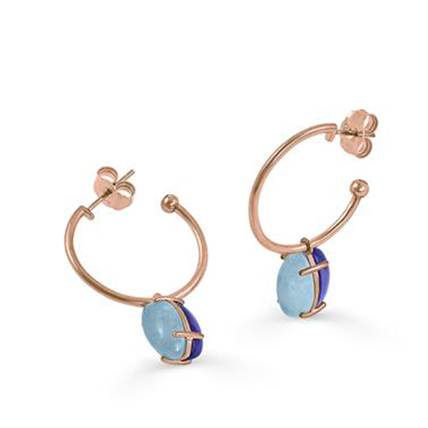 Hoop earrings with blue adamantine quartz pendants