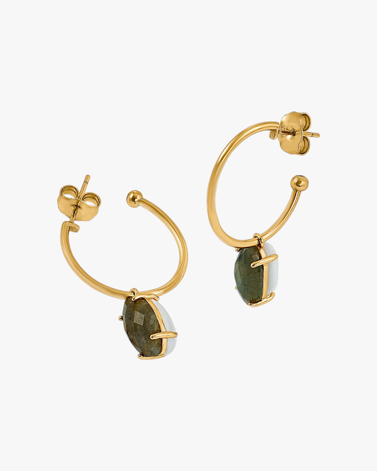 Boucles d'oreilles créoles avec pendentifs en quartz adamantine vert