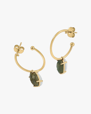 Hoop earrings with green adamantine quartz pendants