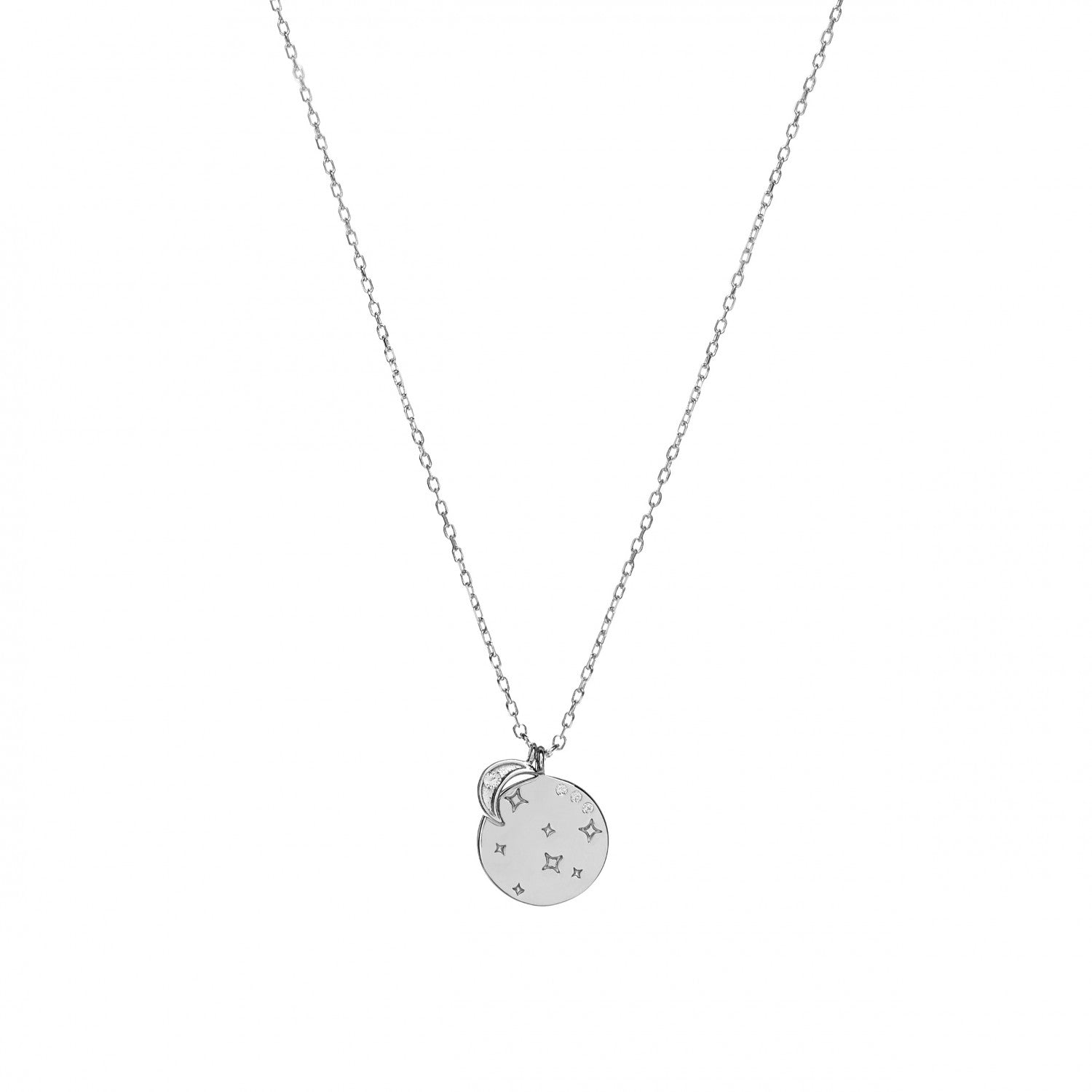 Collar medalla pequeña diseño de destellos y charm de luna