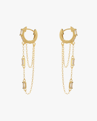 Boucles d'oreilles avec pendentifs en argent et en or, motif chaîne