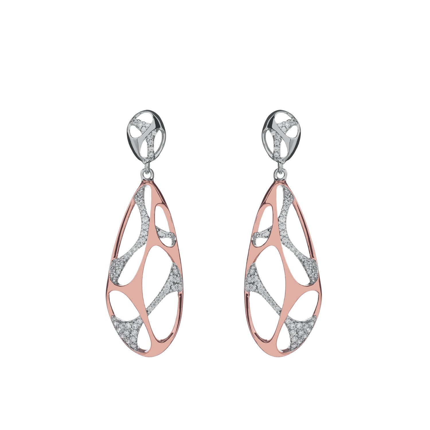 Pendientes bicolor diseño de red con circonitas