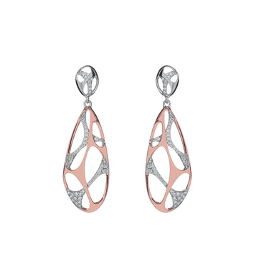 Pendientes bicolor diseño de red con circonitas