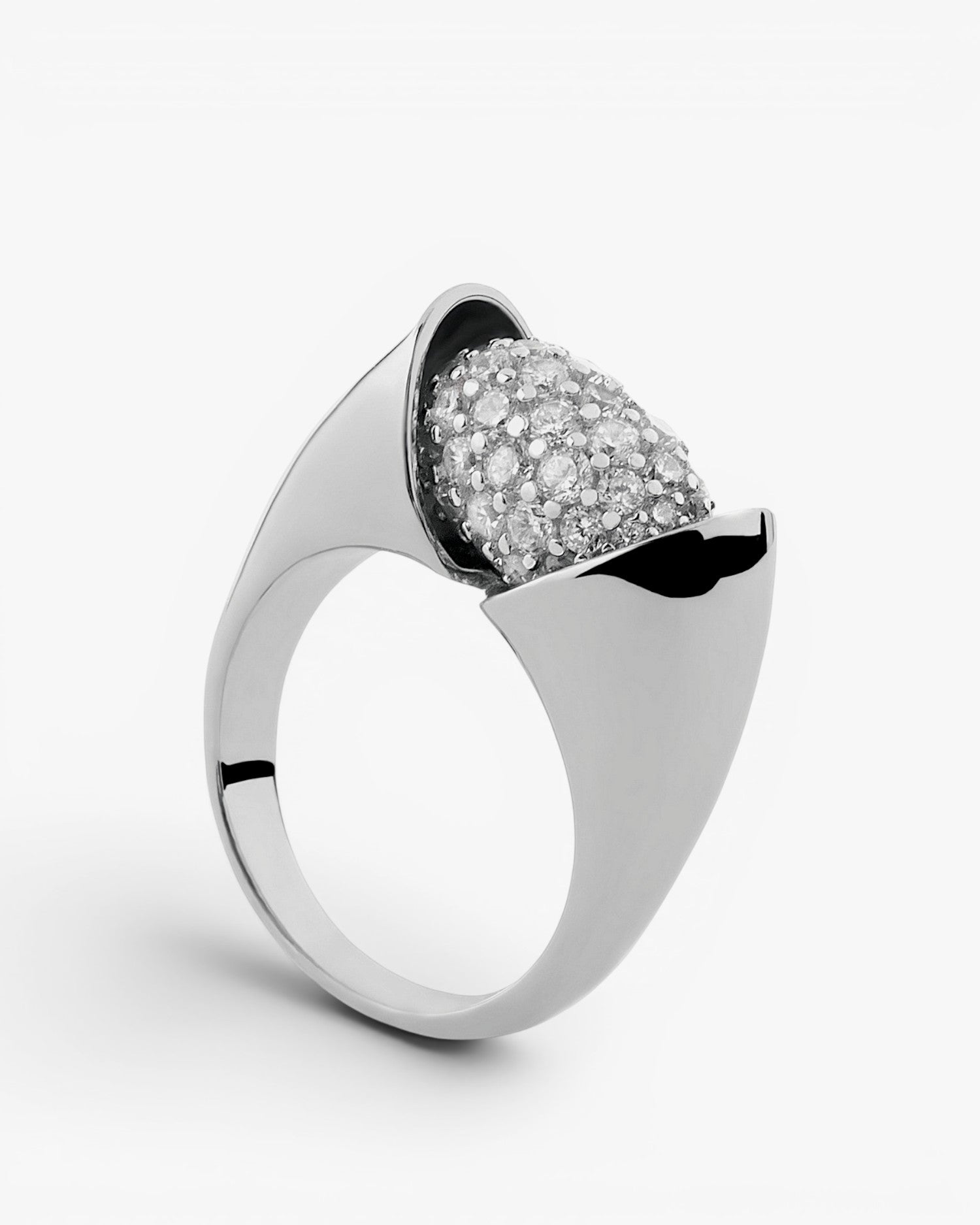 Anillos circonitas blancas diseño abierto brillante y plata lisa