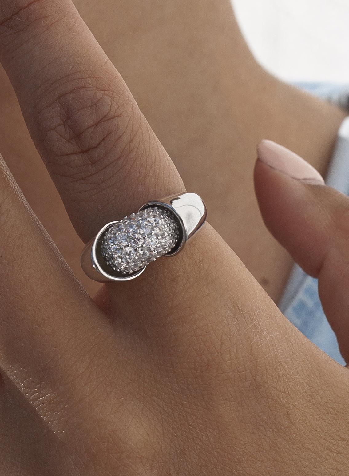 Bagues en zircone cubique blanche, design ajouré, argent brillant et lisse