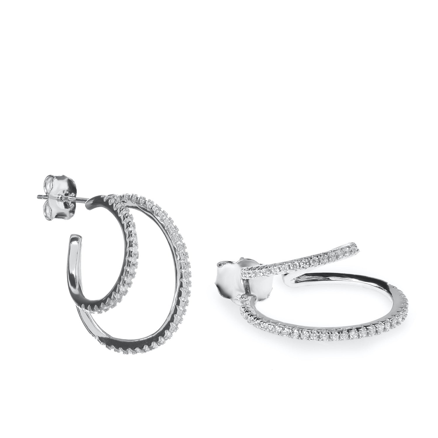 Boucles d'oreilles créole originaux design de double rail avec zircons