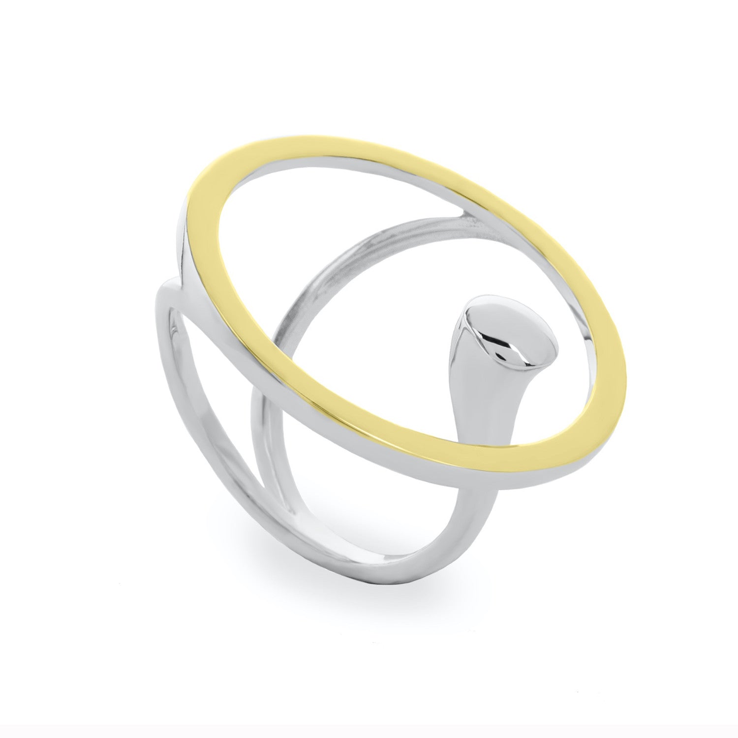 Rings two tone design circular and rails in smooth silver