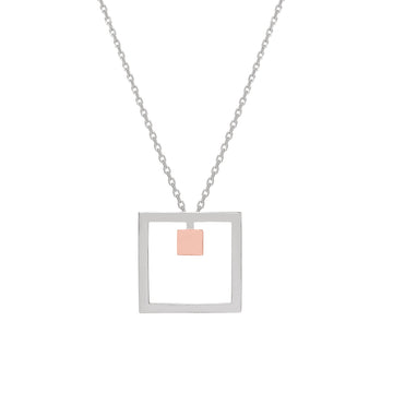 Colgantes bicolor de plata lisa diseño cuadrado