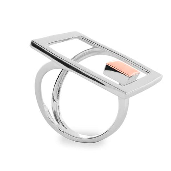 Rings Large design rectangular detail in vermeil silver