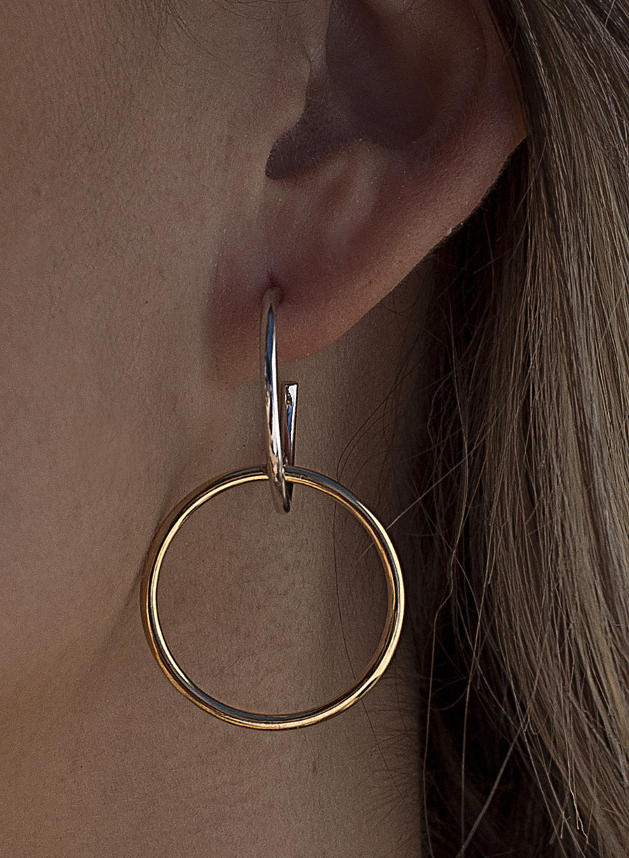 Pendientes aro diseño de doble argolla bicolor
