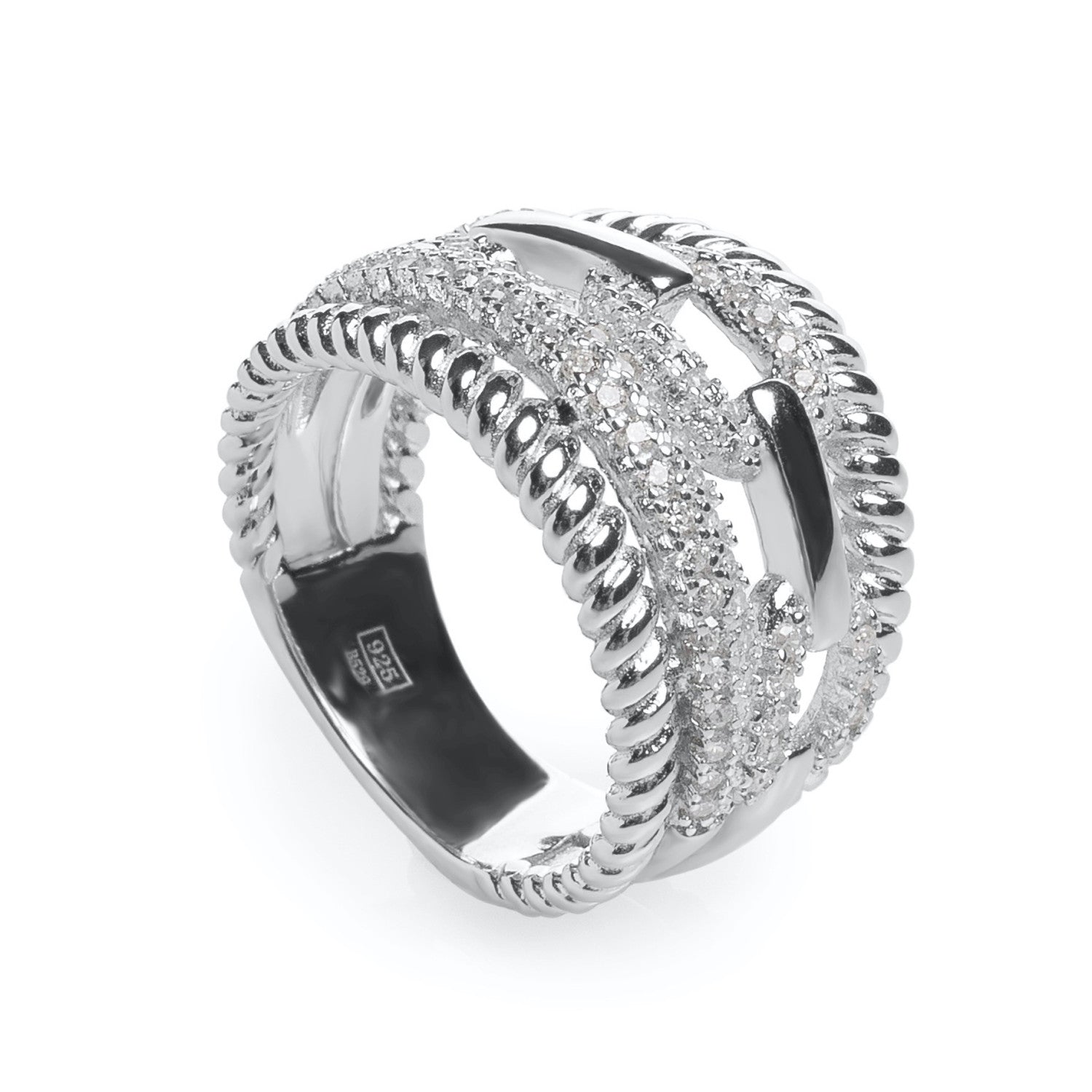 Anneaux zircons design maillons brillants