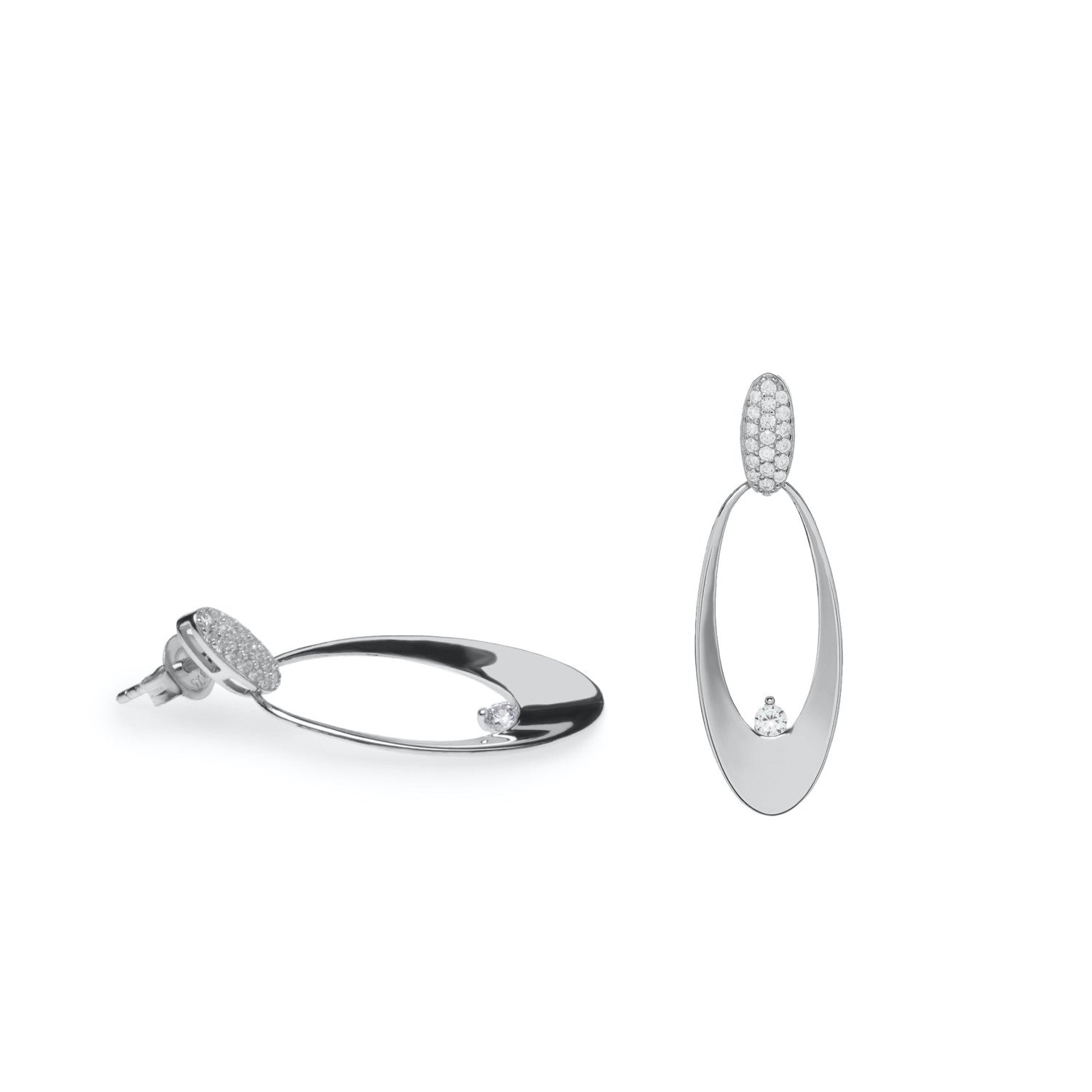 Pendientes largos diseño oval con circonitas