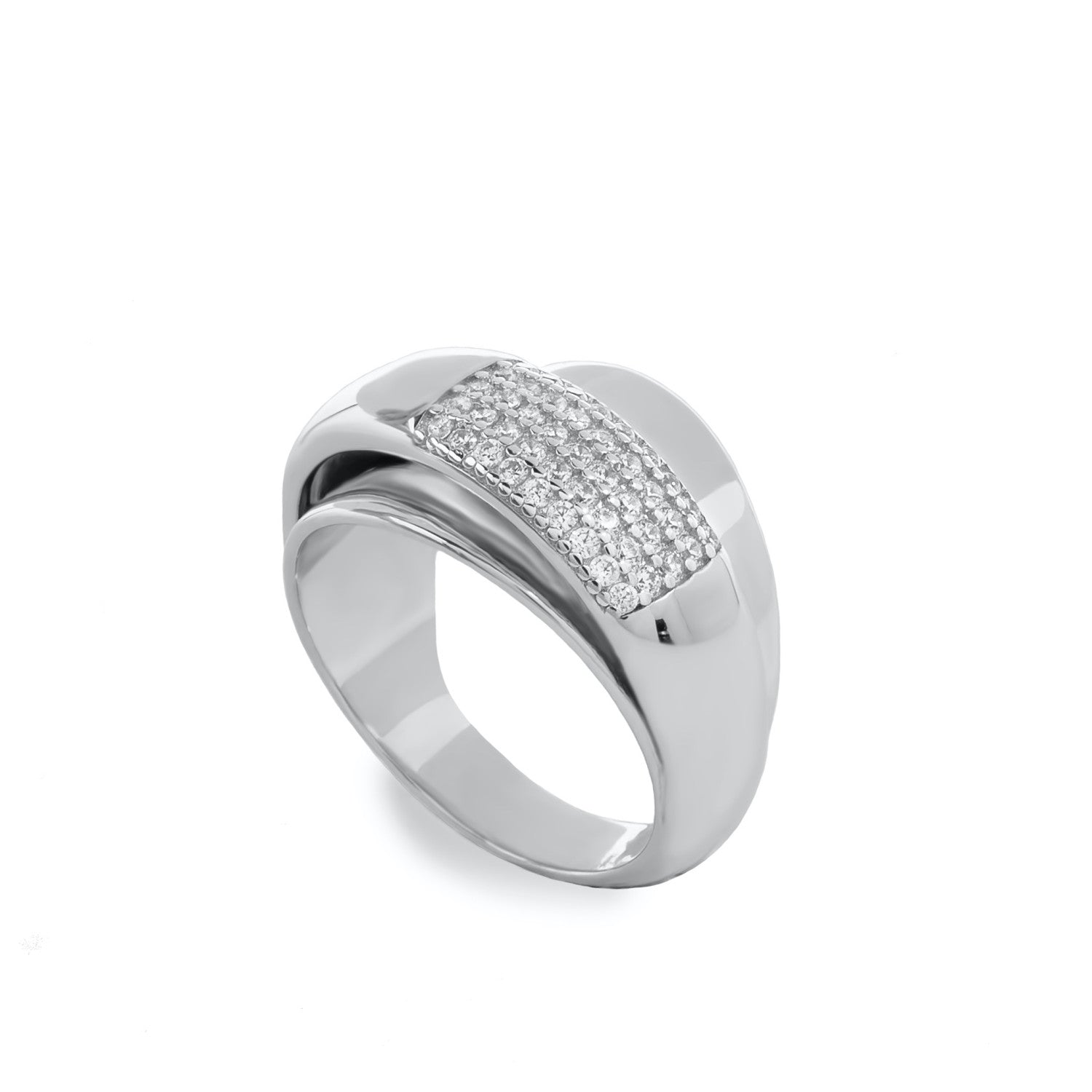 Anillos anchos diseño superpuesto con circonitas