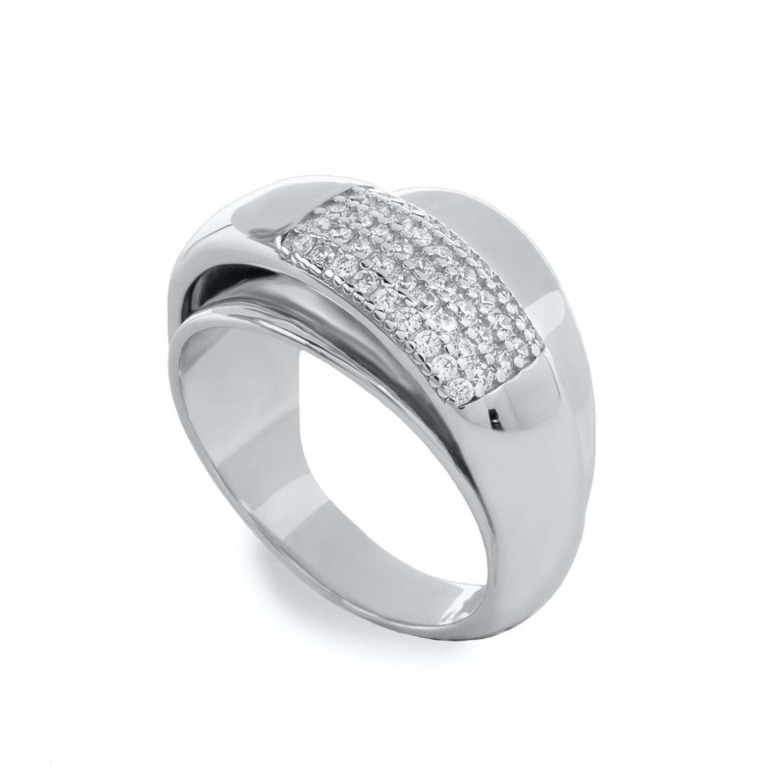 Anillos anchos diseño superpuesto con circonitas