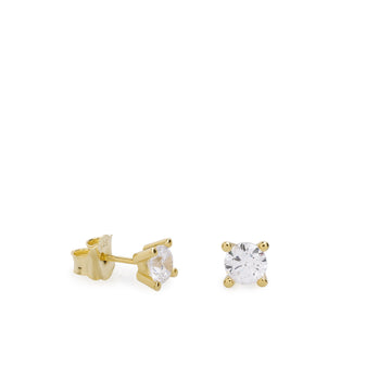Pendientes pequeños plata baño dorado diseño 4 garras con circonita