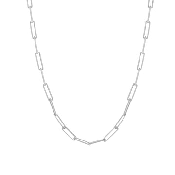 Collar cadena de plata lisa diseño eslabones paper-clip