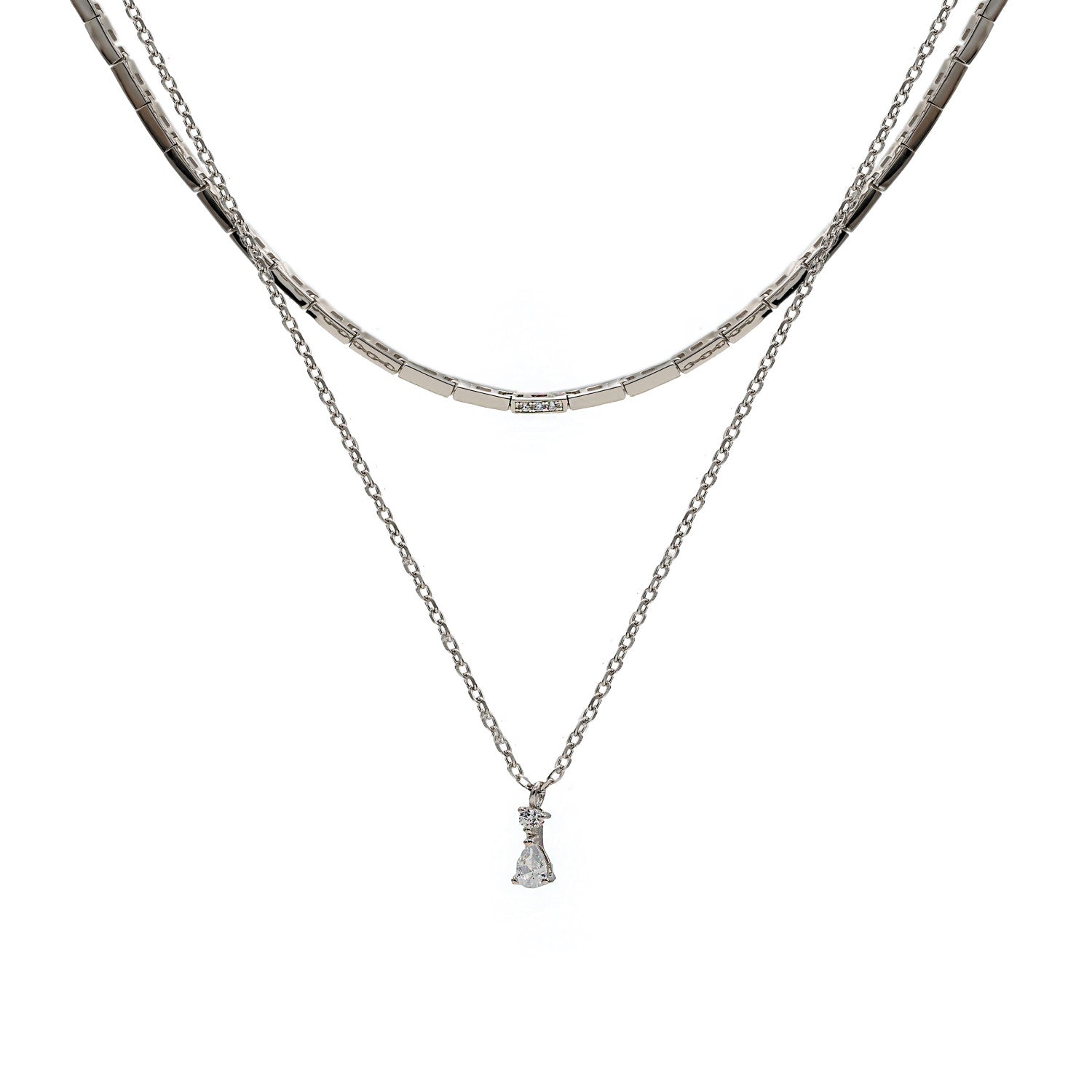 Collares dobles de plata diseño rígido y circonitas