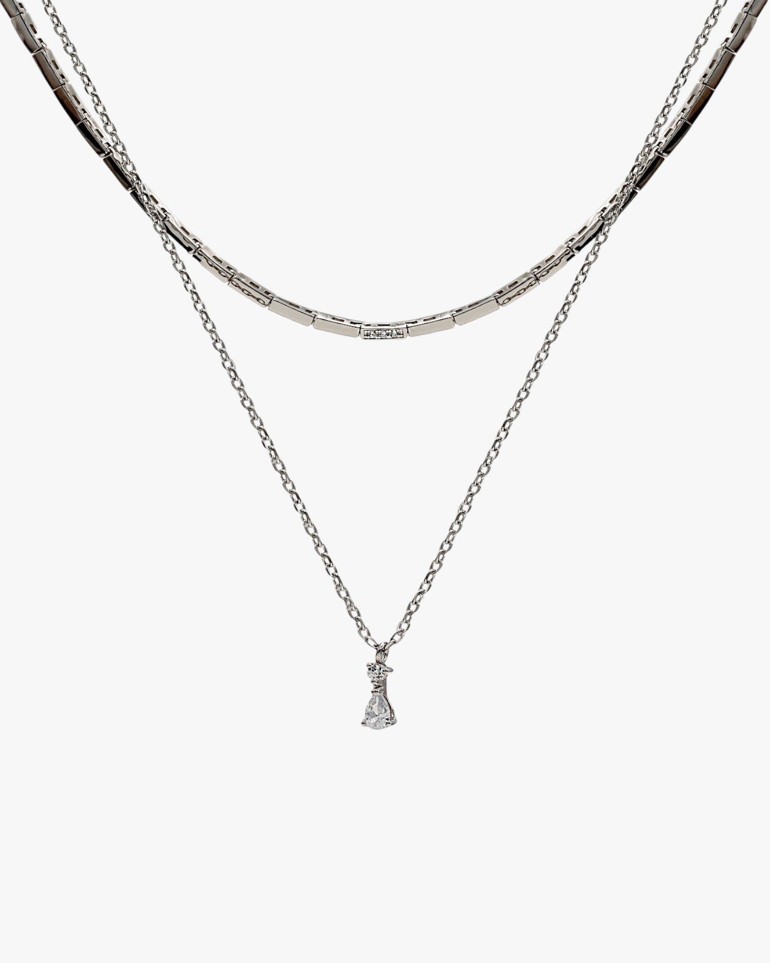 Collares dobles de plata diseño rígido y circonitas