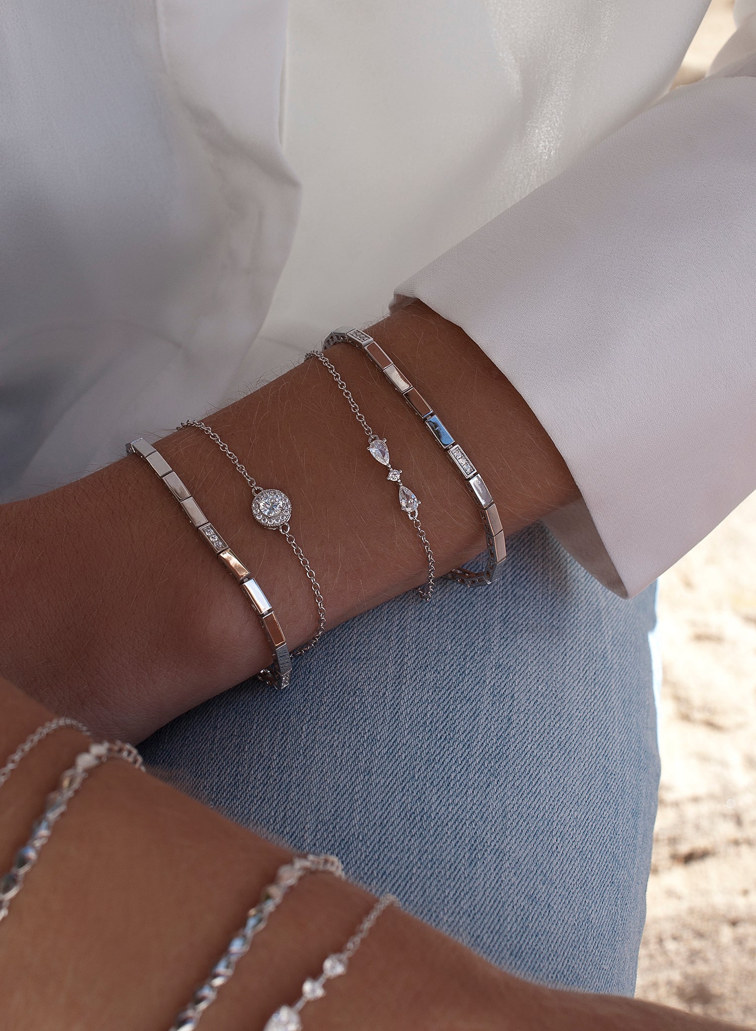 Pulseras finas de plata diseño doble minimalista