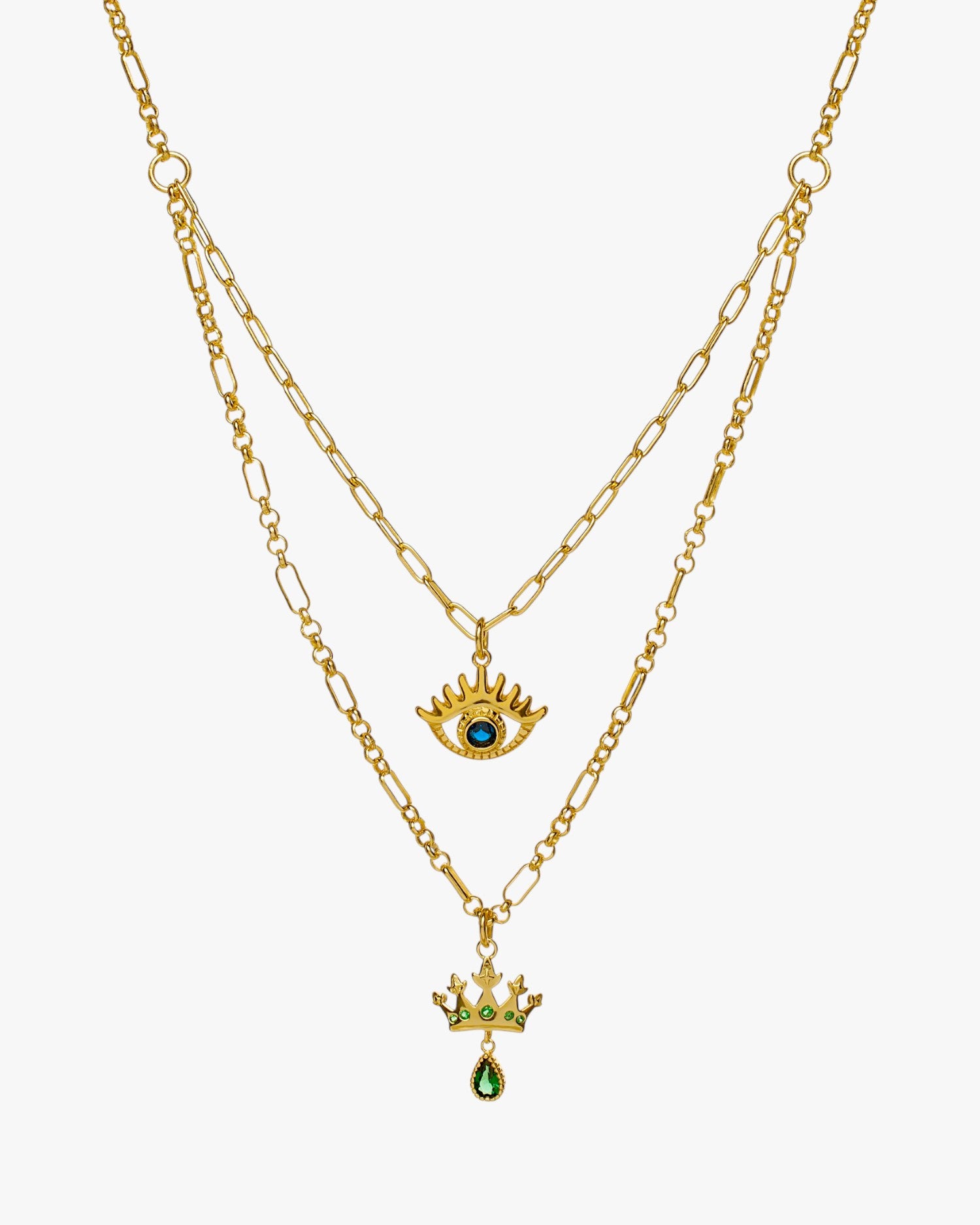 Collares dobles con charm de ojo y corona
