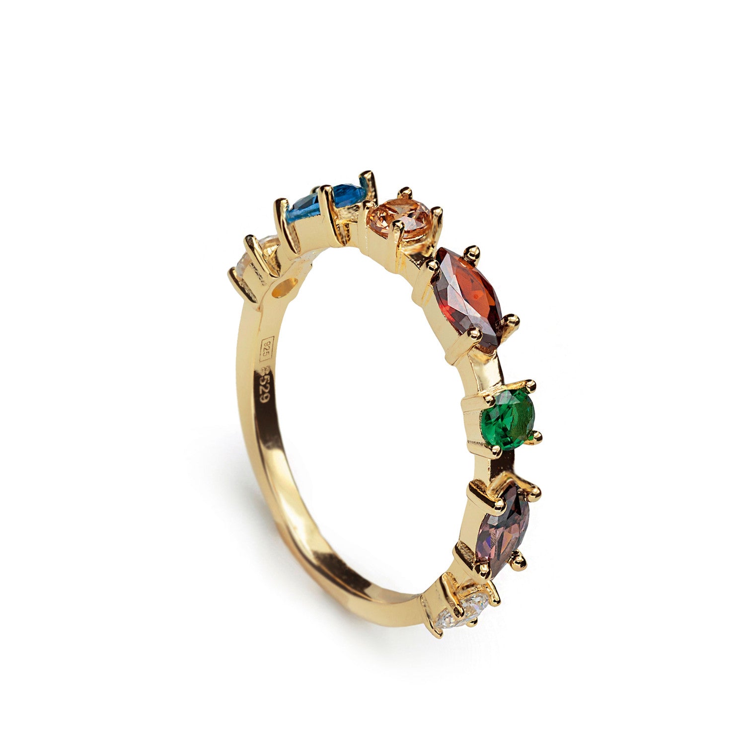 Rings with bright colored stones in multiple sizes