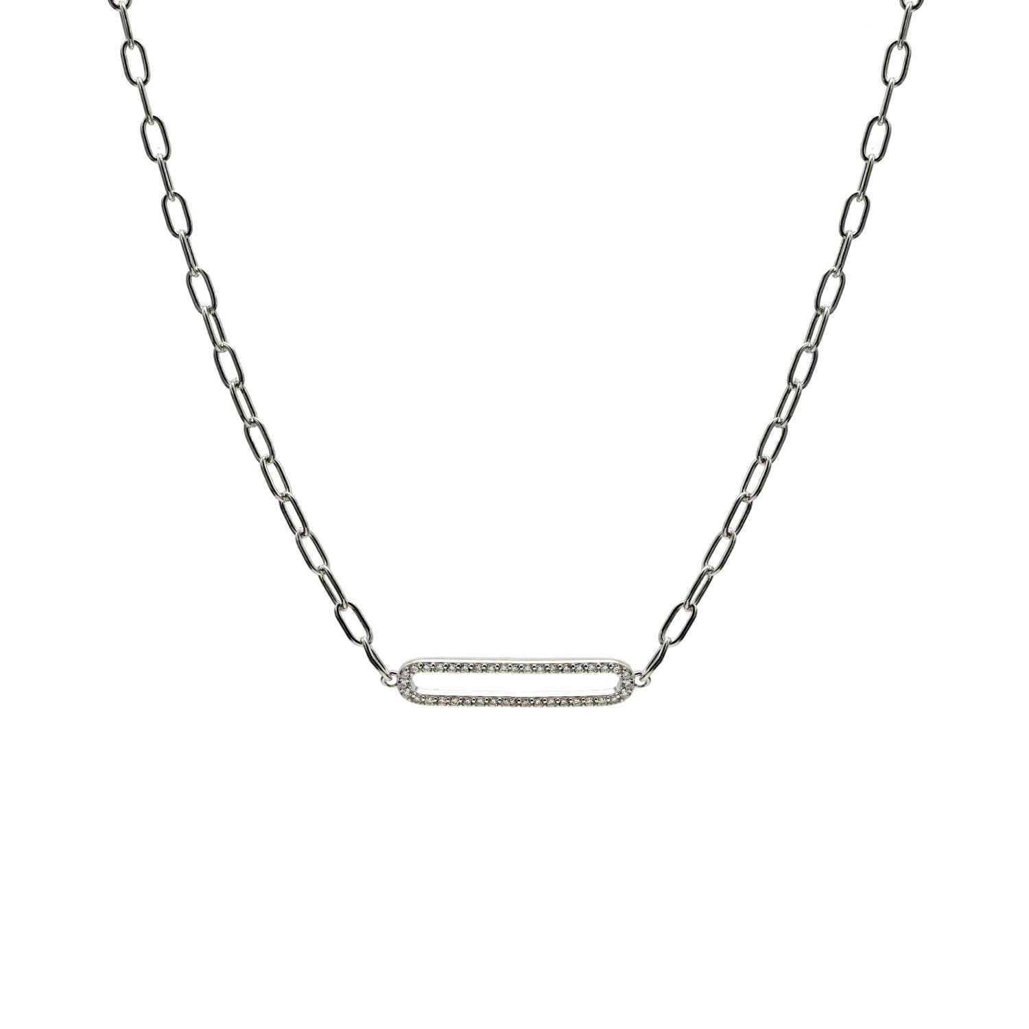 Collar cadena de plata con link central de circonitas engastadas