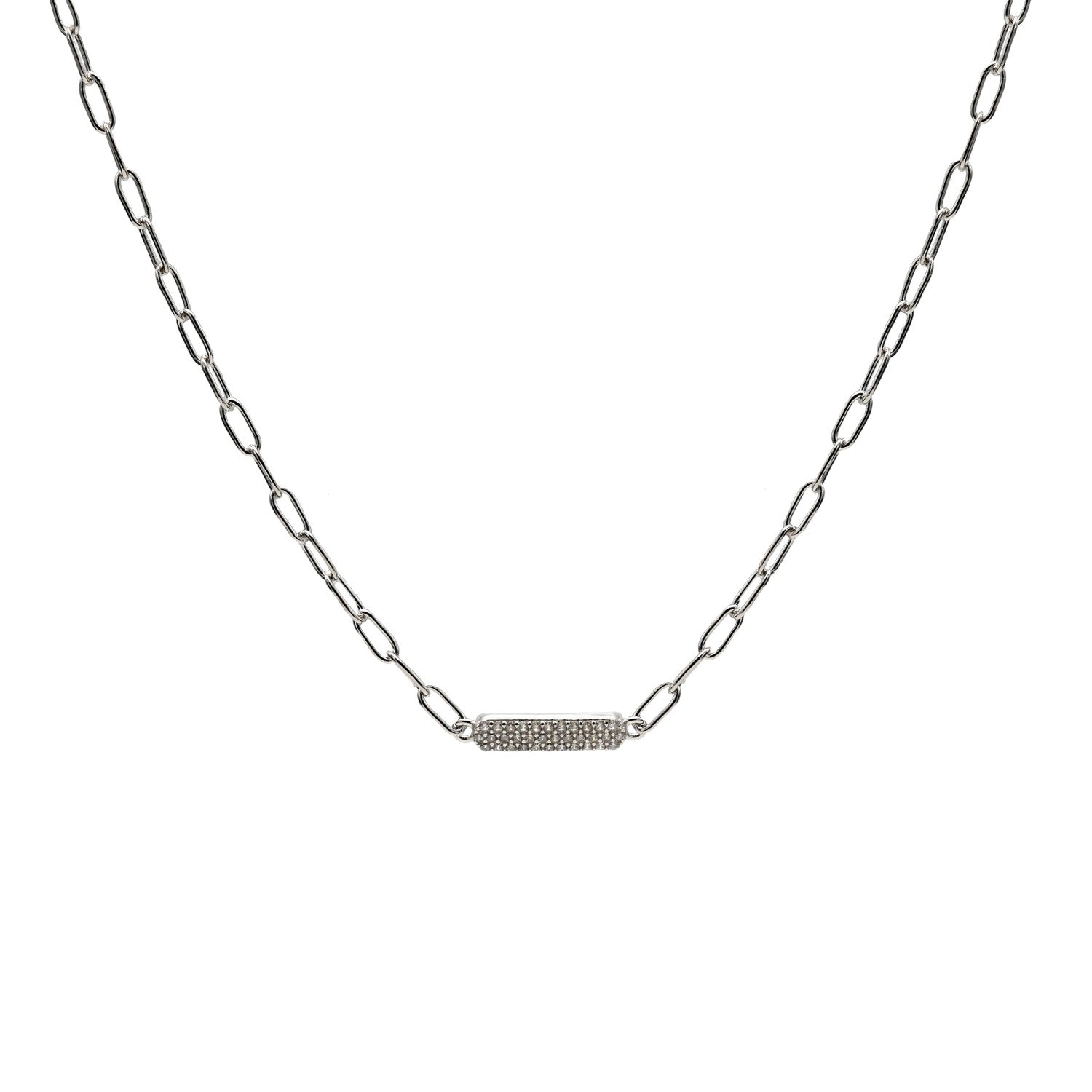 Collar cadena de plata diseño placa con circonitas