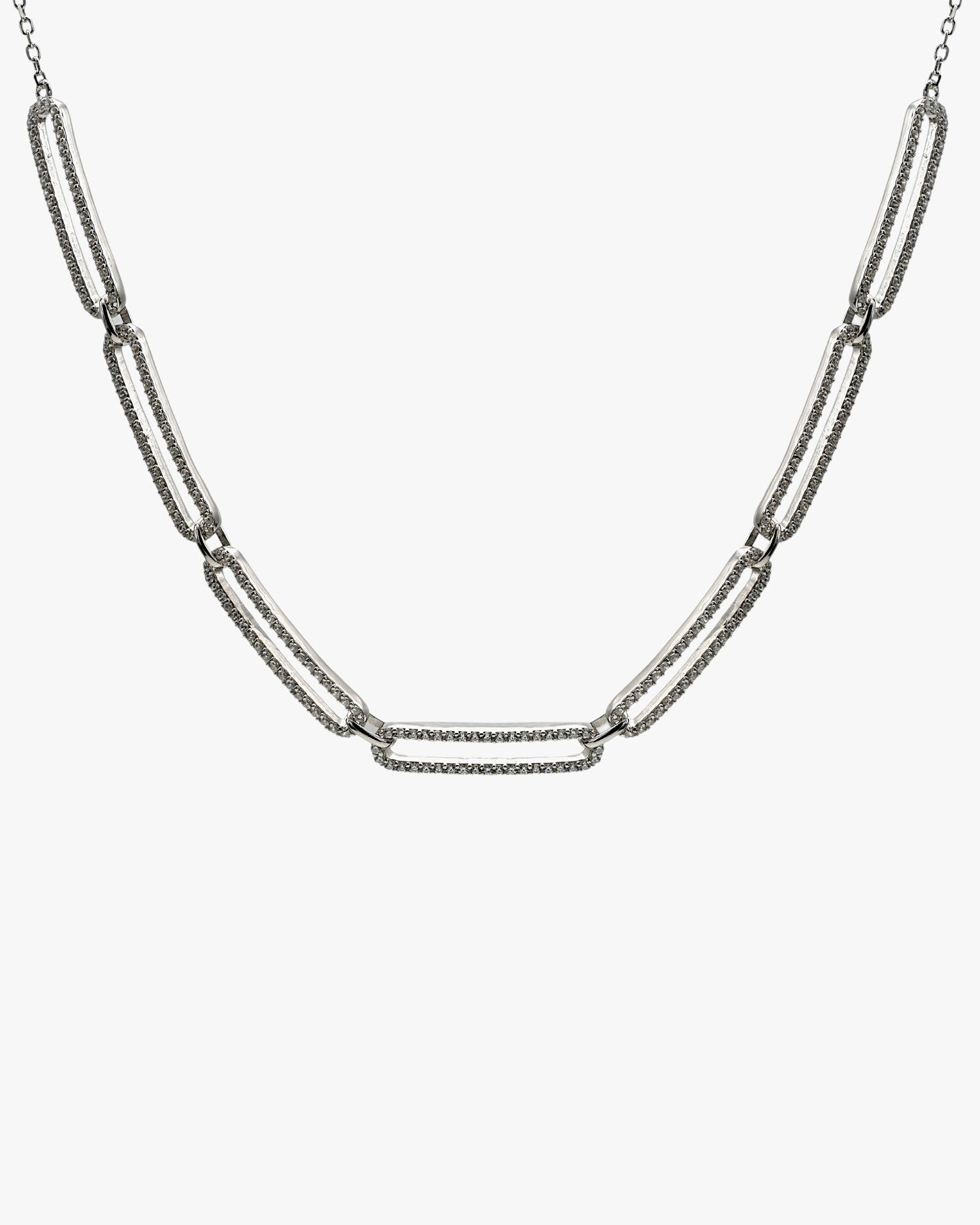 Collar cadena de plata diseño rectangular y circonitas