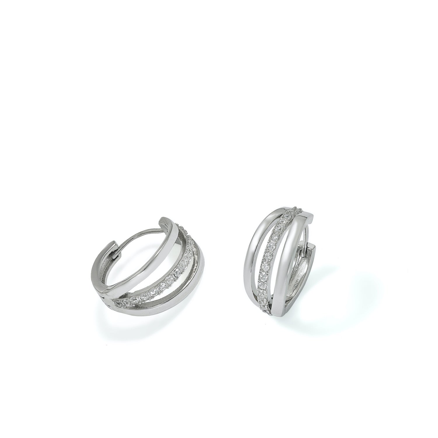 Pendientes aro de plata diseño triple con circonitas