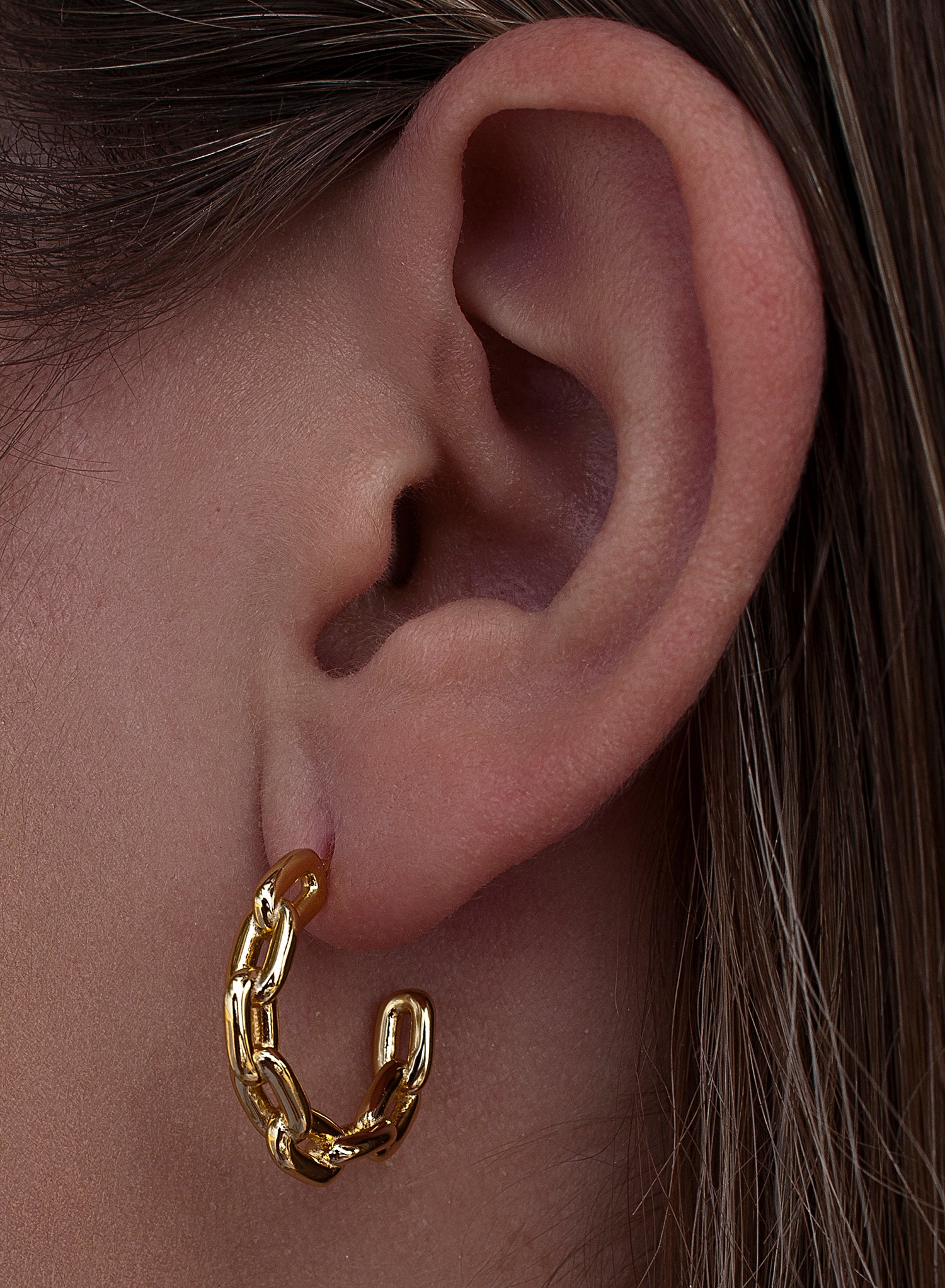 Small silver hoop earrings with gold link design