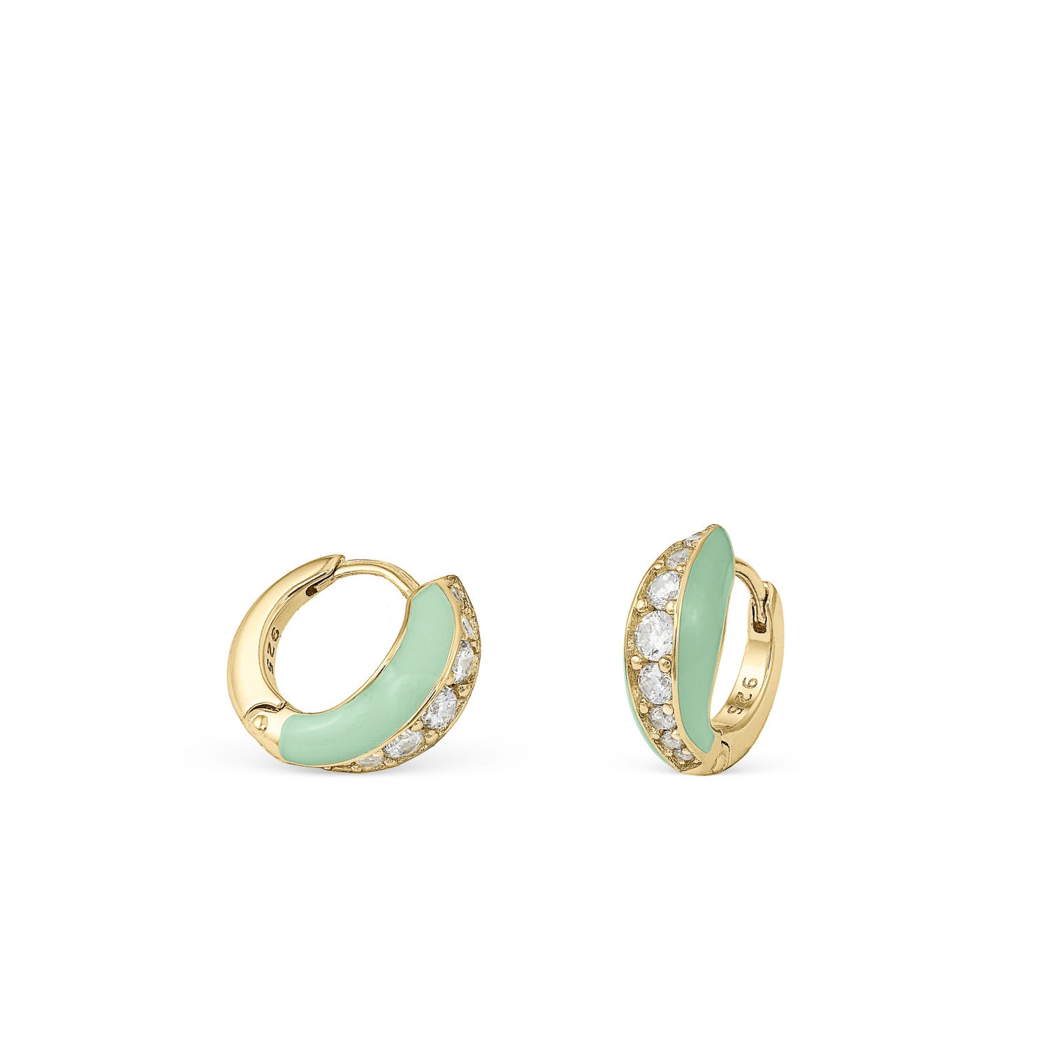 Pendientes aros pequeños diseño dividido de esmalte y circonitas