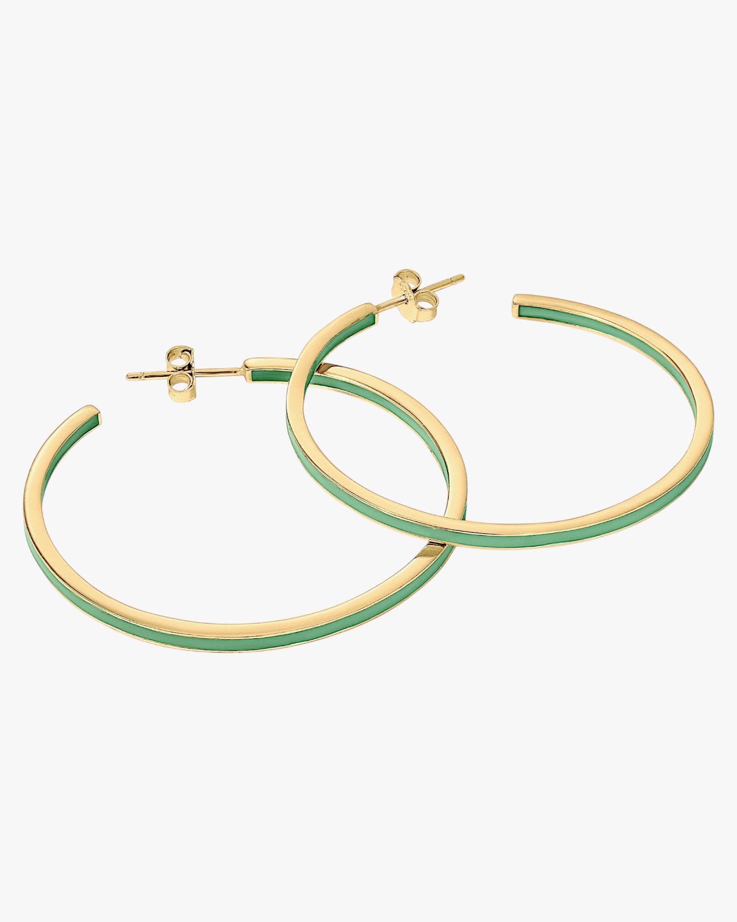 Grandes boucles d'oreilles créoles en argent avec motif émaillé couleur menthe, plaquées or
