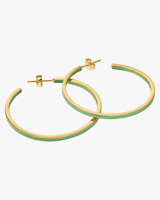 Pendientes aros de plata grandes diseño esmalte tono menta bañados en oro