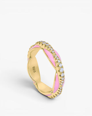 Anillo esmalte rosa diseño bubble con circonitas