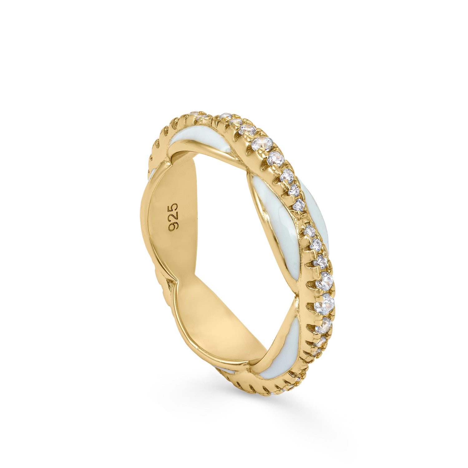 Anillo esmalte blanco diseño bubble con circonitas