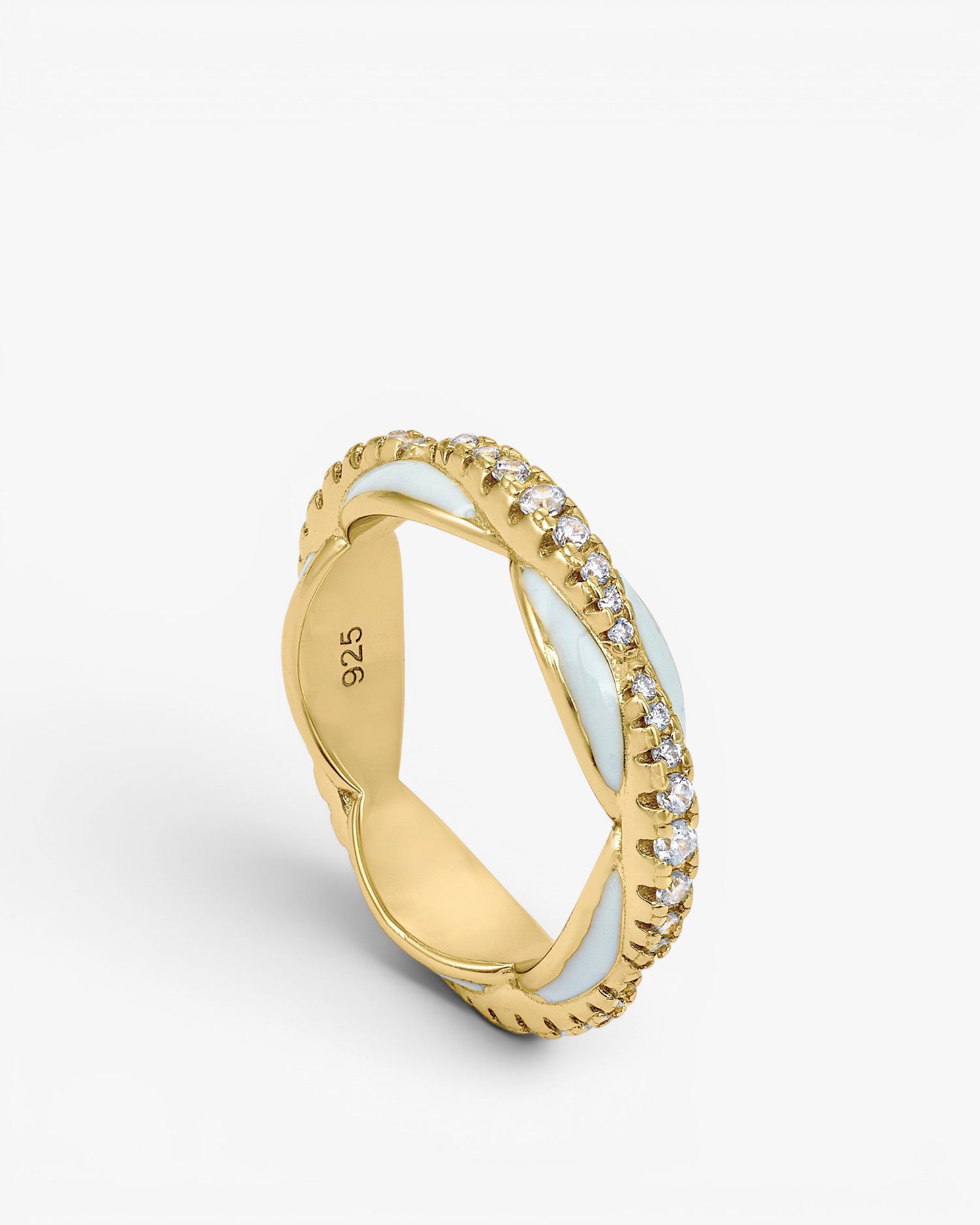 Anillo esmalte blanco diseño bubble con circonitas