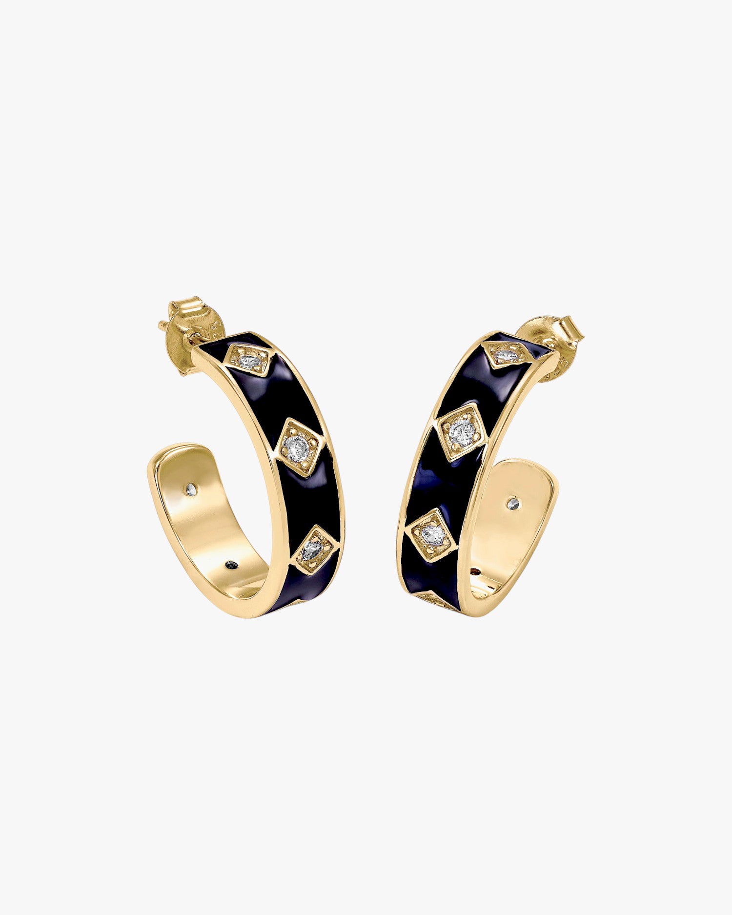 Pendientes aro de plata diseño ancho esmalte negro
