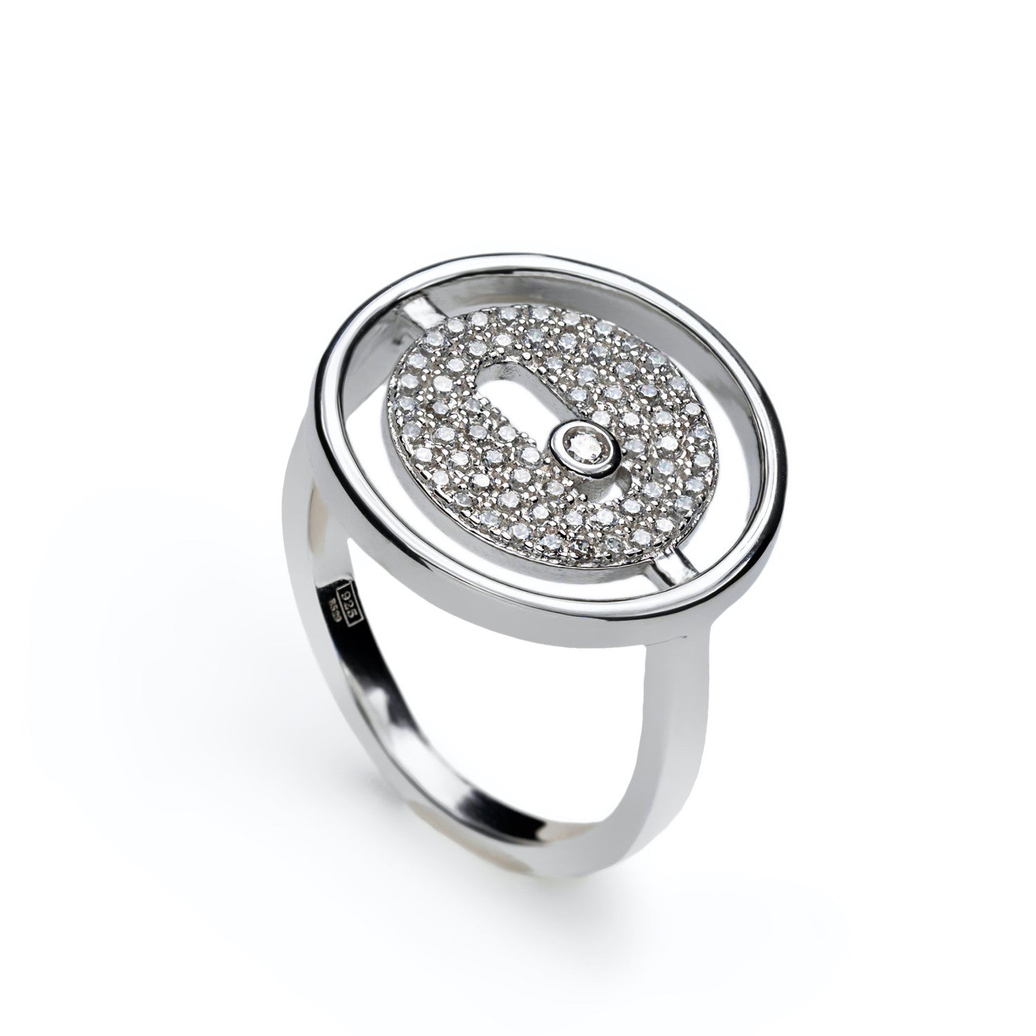 Anillos circonitas diseño de doble botón y plata lisa