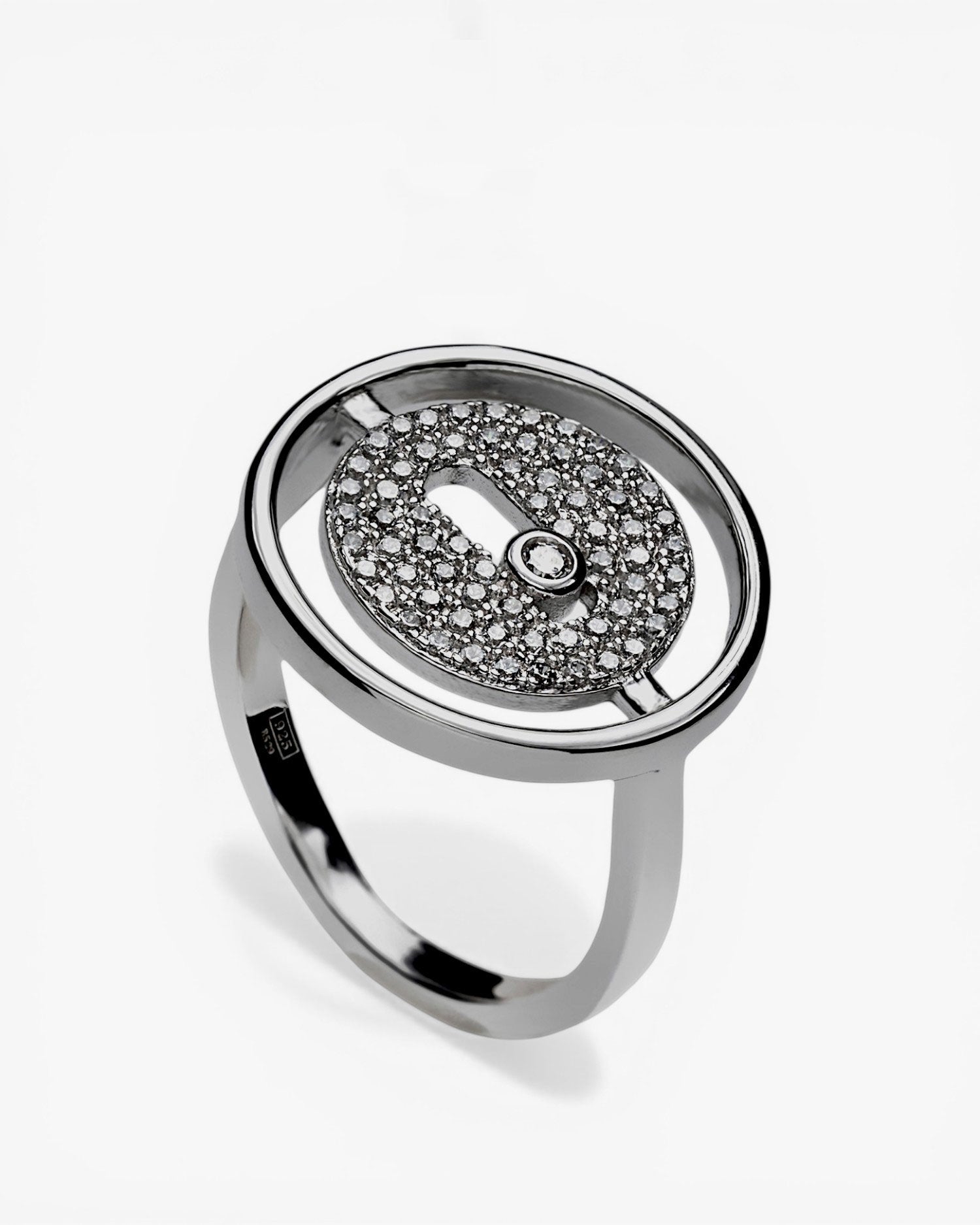 Anillos circonitas diseño de doble botón y plata lisa