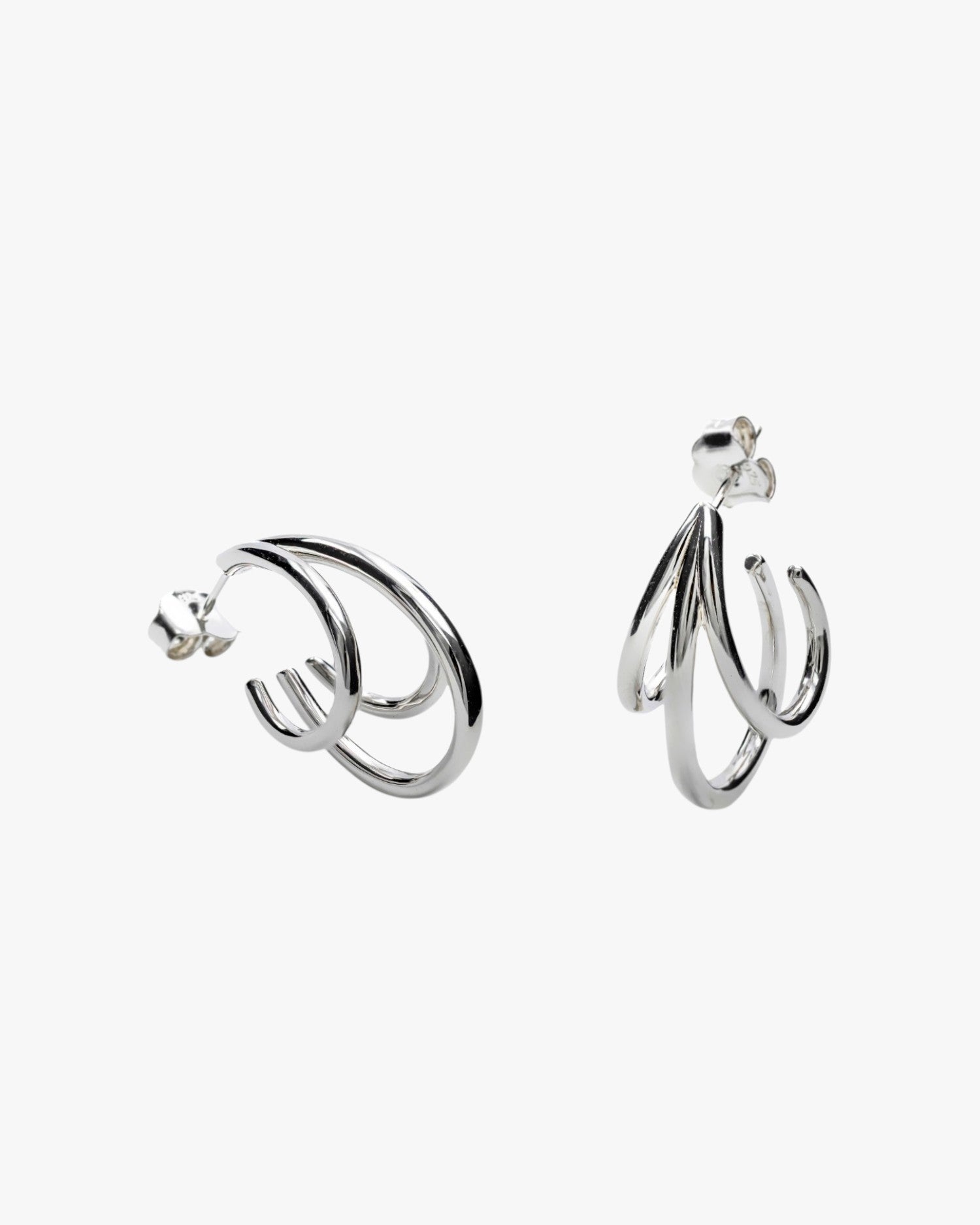 Pendientes aros de plata originales diseño triple argolla semiabierta