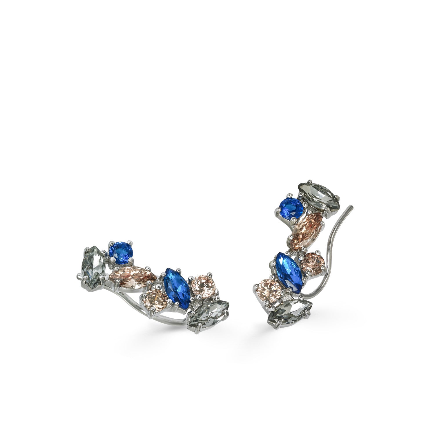 Pendientes trepadores en plata diseño piedras en tono champange y gris