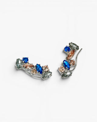 Pendientes trepadores en plata diseño piedras en tono champange y gris