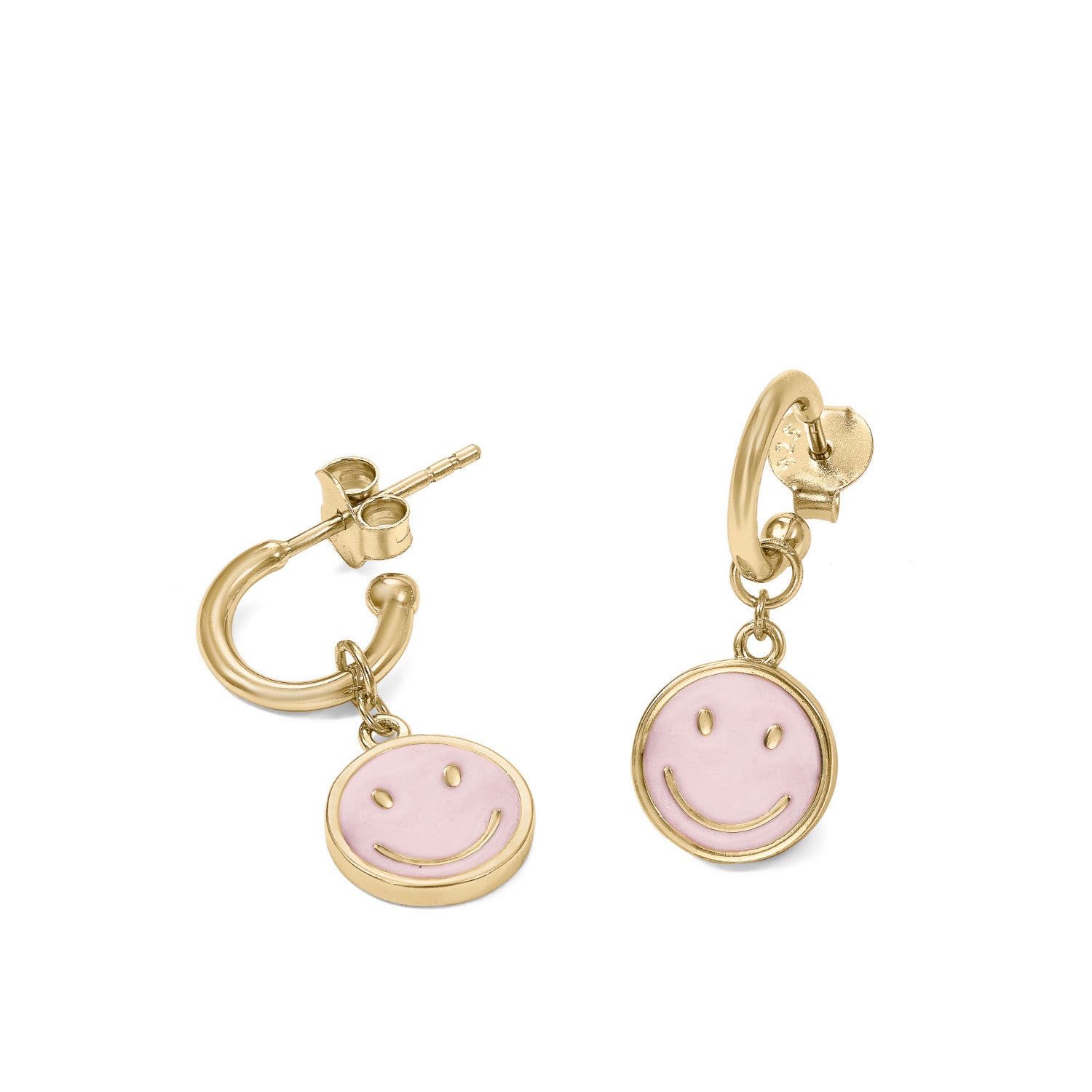 Boucles d'oreilles créoles avec pendentifs en émail en forme de médaille souriante