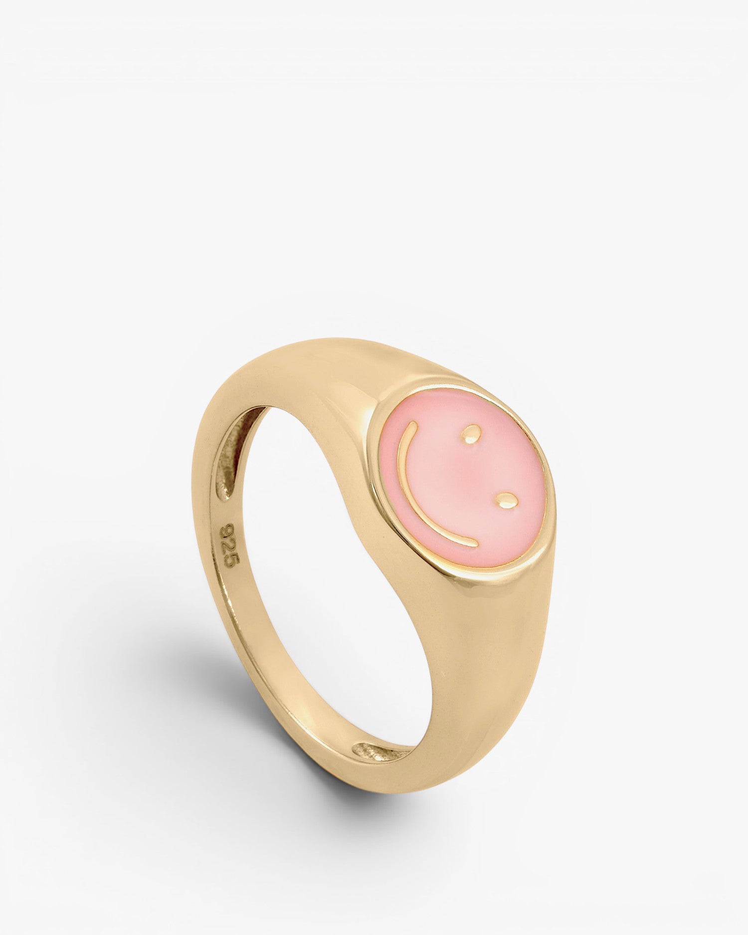 Smile design signet ring with enamel and gold plating