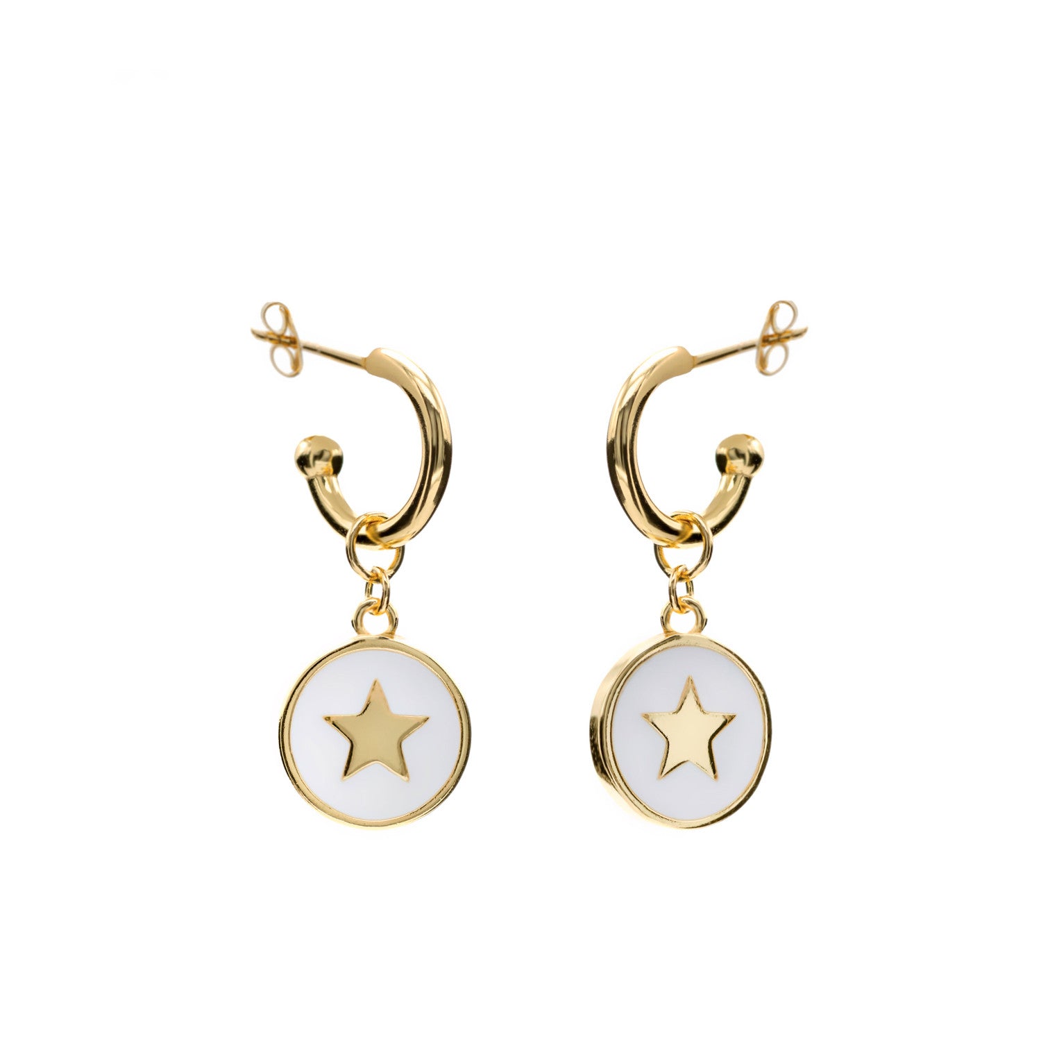 Pendientes aro con colgante plata estrella blanca