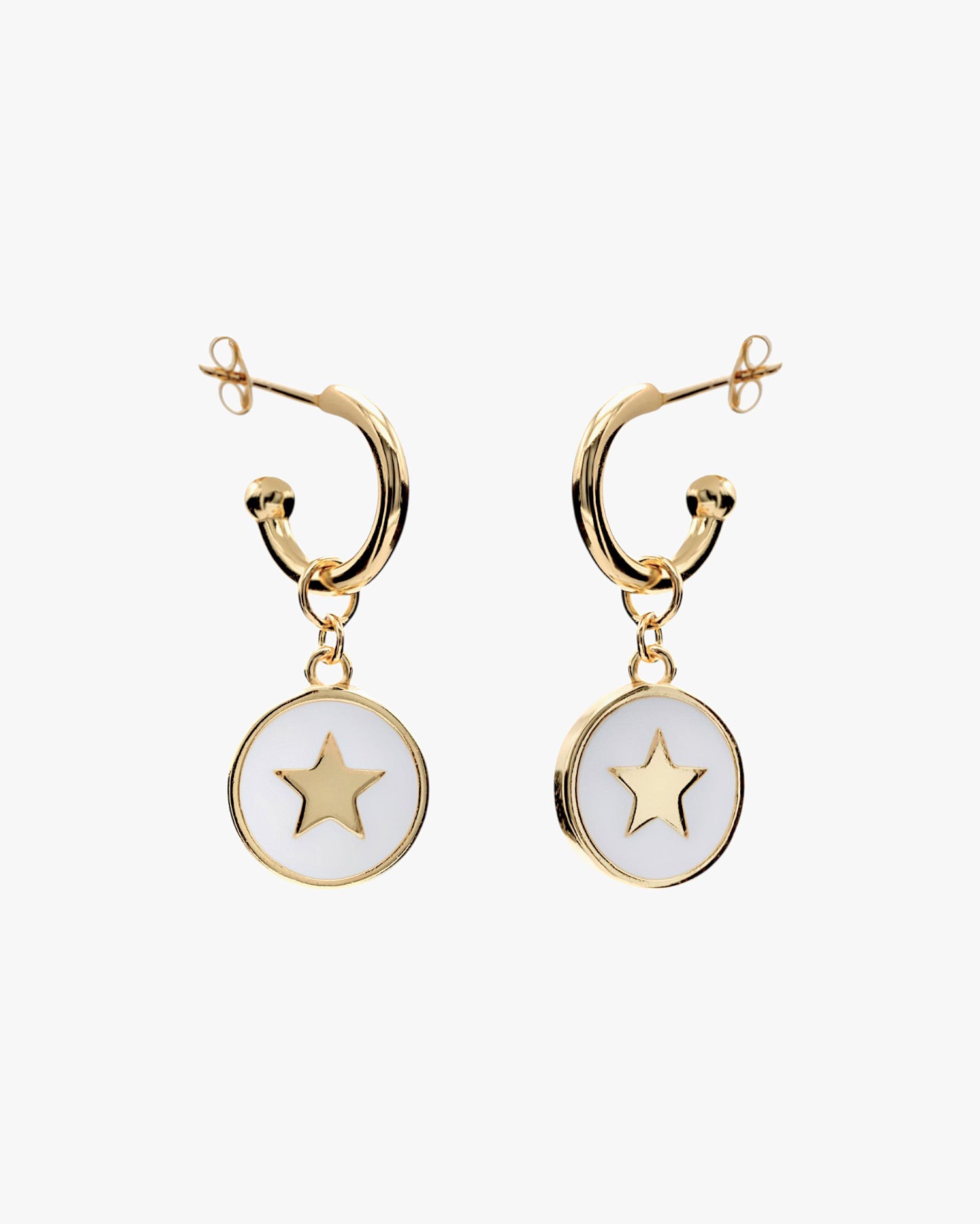 Hoop earrings with white star pendant, silver