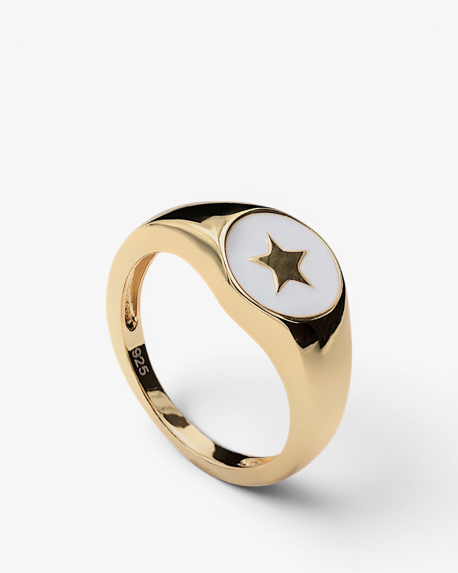 Silver signet rings with gold plating, star design
